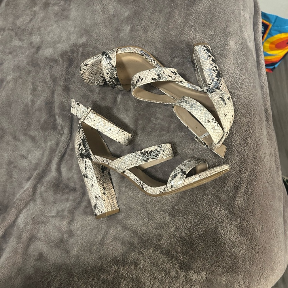 Women's Snakeskin Block Heel Sandals